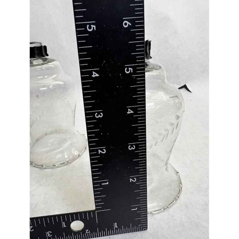Vintage Etched Glass Hurricane Candle Shades Scalloped Base Set of 2 Clear